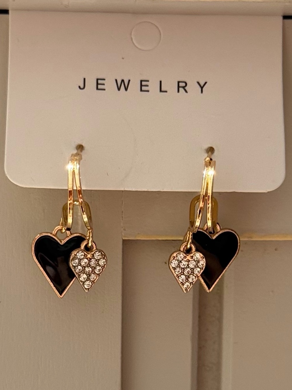 Gold Toned Double Heart Drop  Earrings NIP
